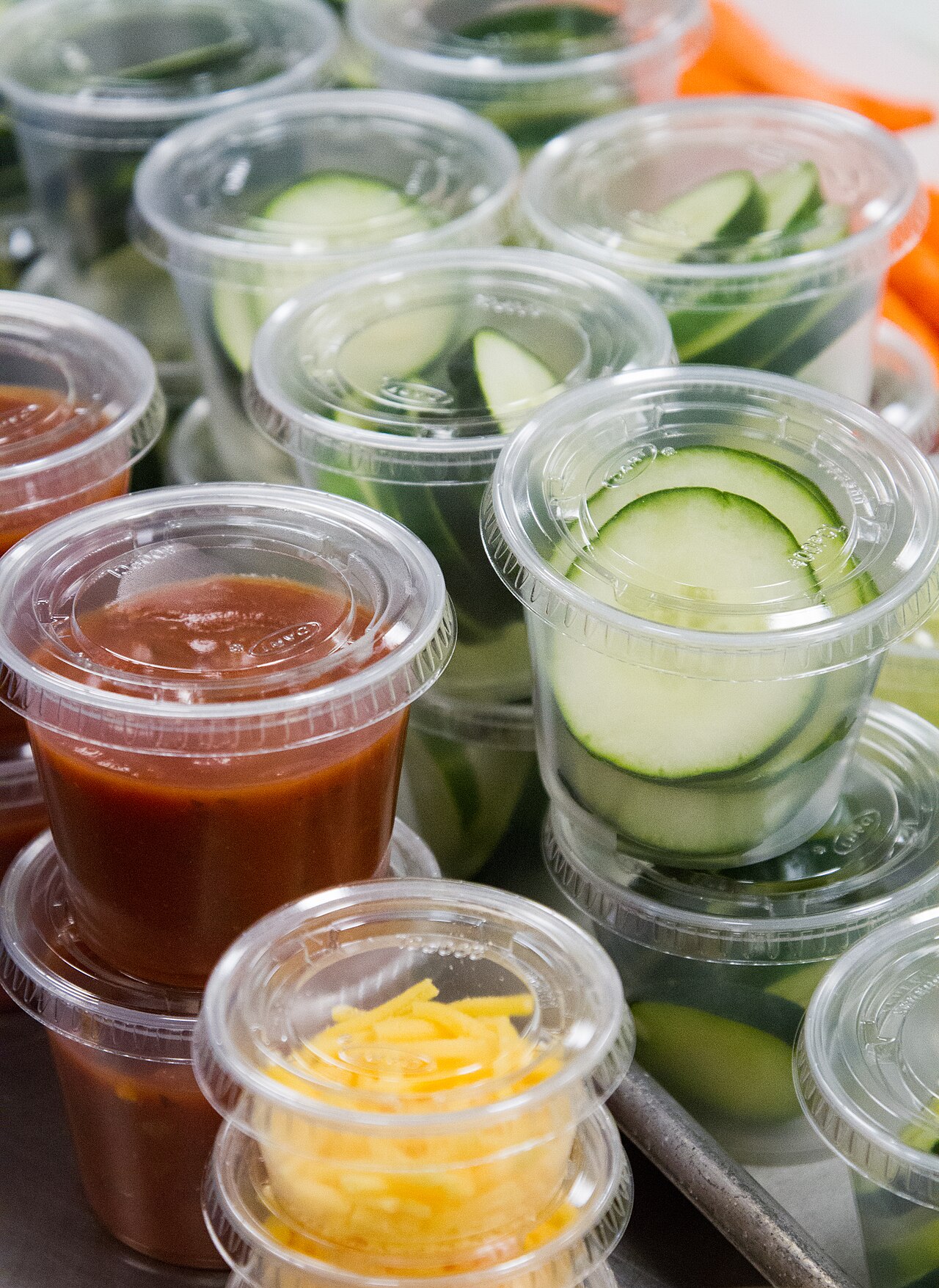 Vegetable choices on a school cafeteria line