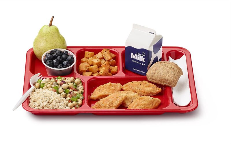 A high school lunch tray that meets federal standards, served by Boston Public Schools